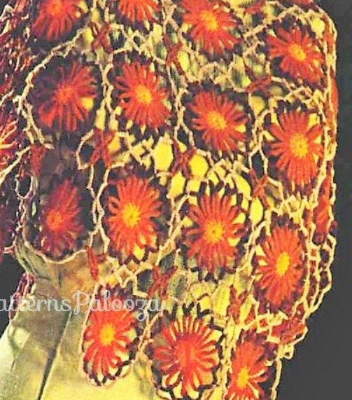 Vintage Crochet Pattern Womens Lacy Daisy Flower Wheels and Stars Poncho Cape PDF Instant Digital Download Boho Gypsy Hippie Chic 5 Ply