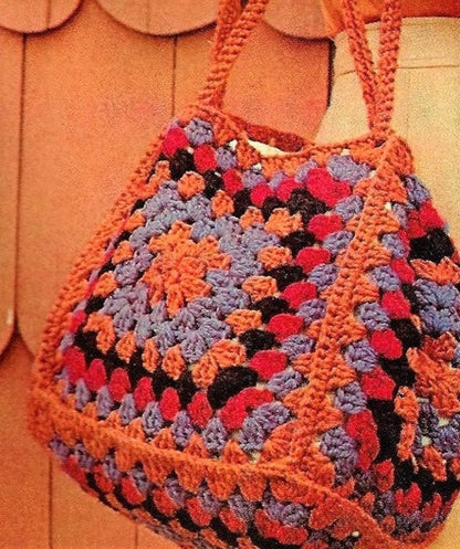 Vintage Crochet Pattern Oversized Granny Squares Handbag Cube Pouch Bag Boho Retro Chic PDF Instant Digital Download Carry All Tote Purse