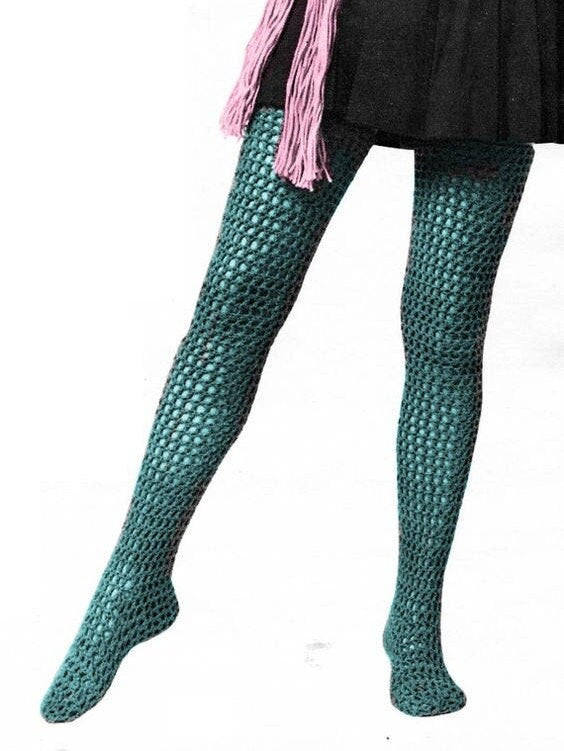 Vintage Crochet Pattern Womens Pretty Mesh Net Long Stockings Tights and Tassel Socks PDF Instant Digital Download Retro Hosiery 10 Ply