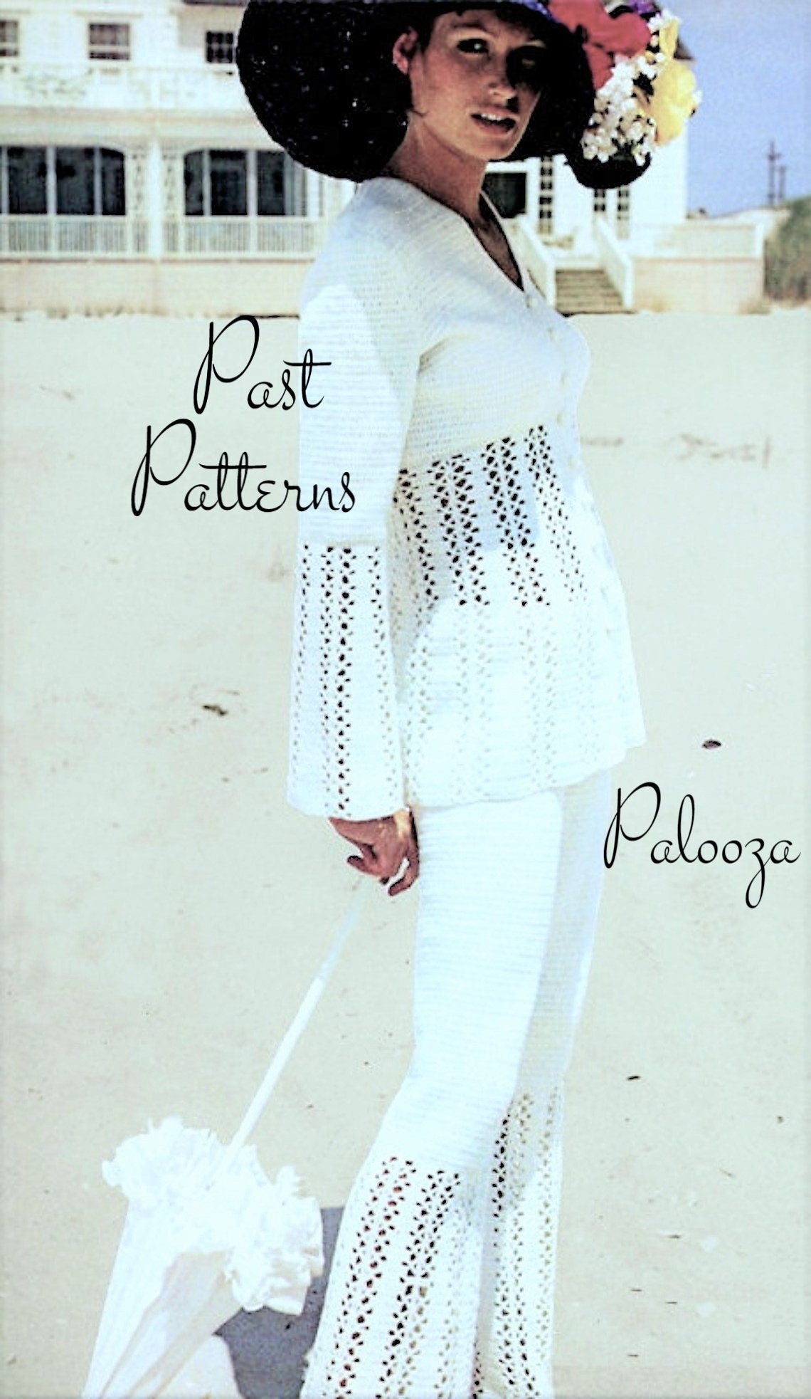 Vintage Crochet Pattern Lace Pants Empire Jacket Set Trouser Pantsuit Flare Legs PDF Instant Digital Download 70s Boho Lacy Outfit