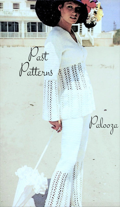 Vintage Crochet Pattern Lace Pants Empire Jacket Set Trouser Pantsuit Flare Legs PDF Instant Digital Download 70s Boho Lacy Outfit