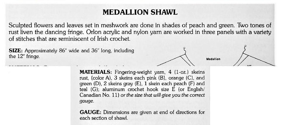 Vintage Crochet Pattern Womens Mod Rose Medallion Shawl PDF Instant Digital Download Boho Hippie Gypsy Flowers Leaves Fringed Wrap 4 Ply