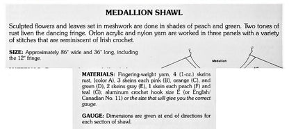 Vintage Crochet Pattern Womens Mod Rose Medallion Shawl PDF Instant Digital Download Boho Hippie Gypsy Flowers Leaves Fringed Wrap 4 Ply