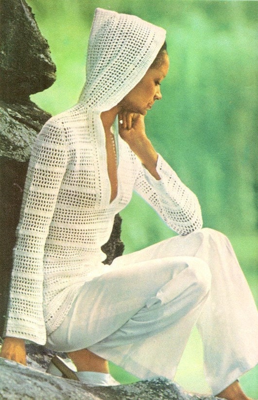 Vintage Crochet Pattern Womens Openwork Lace Hooded Pullover Filet Hoodie Top PDF Instant Digital Download Retro Boho Wear S M L