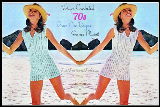 Vintage Crochet Pattern Womens Lacy 70s Beach Romper Short Playsuit Summer Jumpsuit PDF Instant Digital Download Bohemian Boho Hippie Chic
