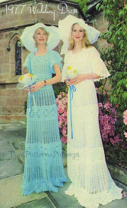 Vintage Crochet Pattern Lacy Tiered Wedding Dress and Bridesmaid Dress PDF Instant Digital Download 4 Ply Cotton 1977