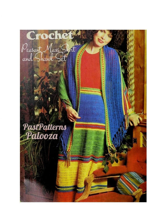 Vintage Crochet Pattern Womens Peasant Maxi Skirt and Boho Shawl Set PDF Instant Digital Download Hippie Gypsy Chic 5 Ply