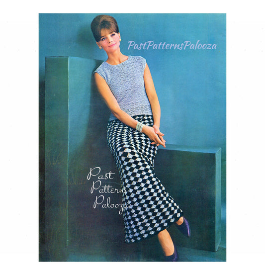 Vintage Crochet Pattern Womens Shell Stitch Maxi Skirt & Evening Top Set PDF Instant Digital Download 5 Ply or 10 Ply Metallic Yarn