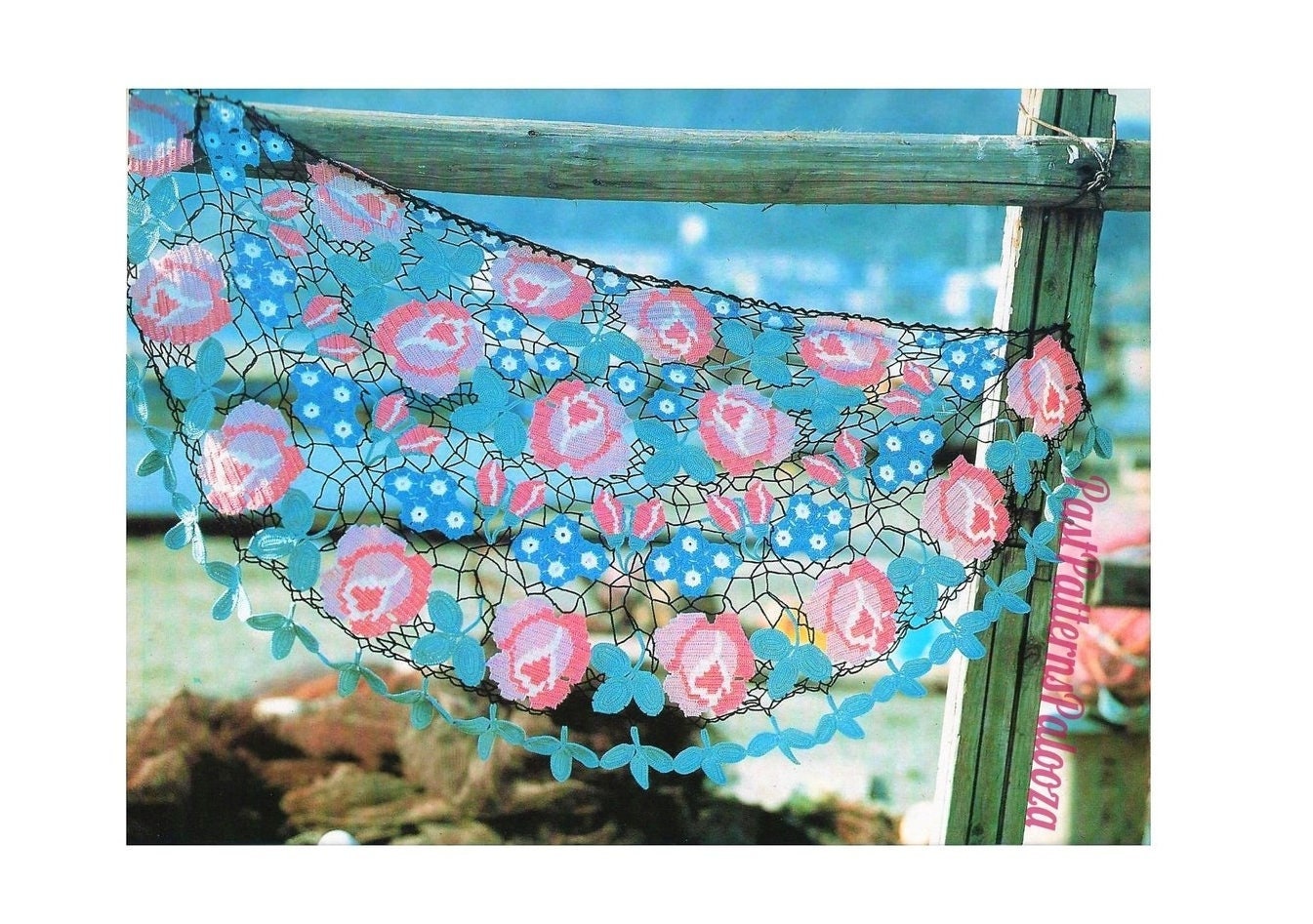 Vintage Crochet Pattern Womens Lace Rose Shawl Garden Art Flowers PDF Instant Digital Download Boho Bohemian Chic