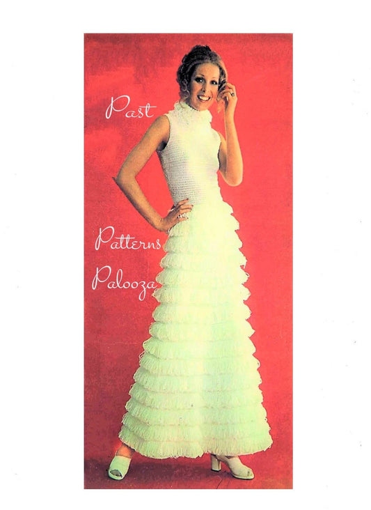 Vintage Crochet Pattern Womens Sleeveless Maxi Dress Loop Fringe Skirt PDF Instant Digital Download Long Party Summer Wedding Gown DK