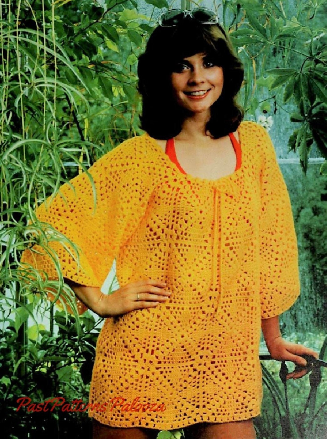 Vintage Crochet Pattern Womens Lacy Beach Cover Up PDF Instant Digital Download Quick Easy Granny Square Bikini Cover Tunic 5 Ply One Size