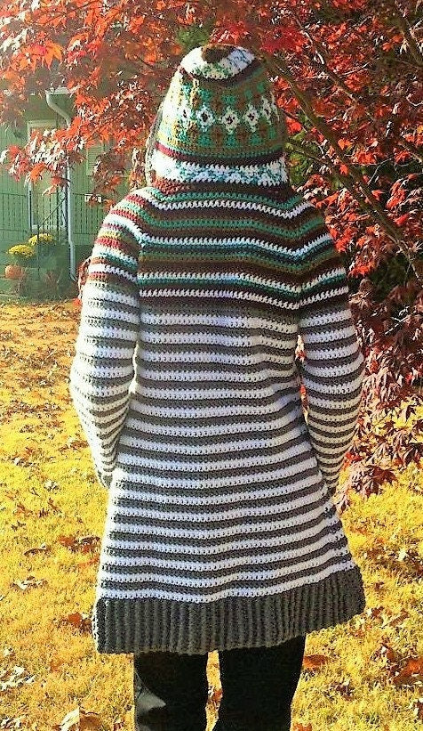 Vintage Crochet Pattern Womens Hooded Sweater Coat & Mittens Set PDF Instant Digital Download Retro Boho 1970s Chunky 12 Ply