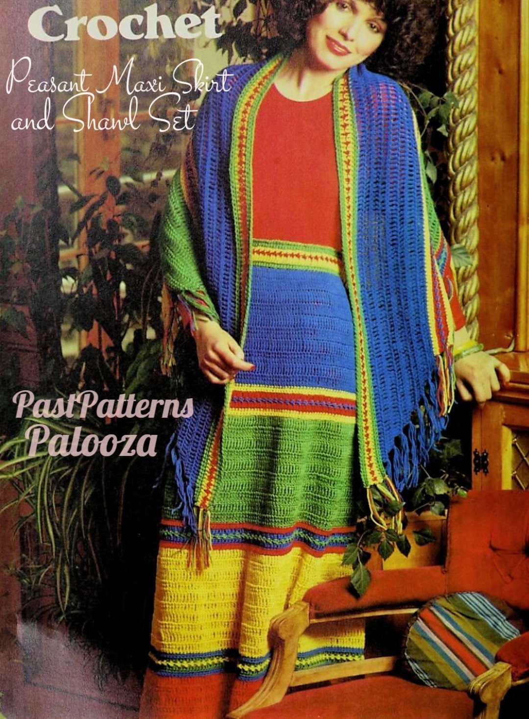Vintage Crochet Pattern Womens Peasant Maxi Skirt and Boho Shawl Set PDF Instant Digital Download Hippie Gypsy Chic 5 Ply