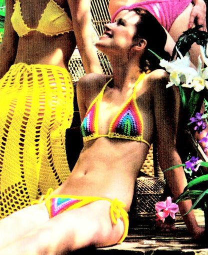 Vintage Crochet Pattern Rainbow String Bikini 2 Piece Pride Swimsuit Rainbowkini Instant Digital Download '70s Boho Bathing Suit 10 Ply