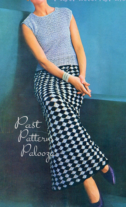 Vintage Crochet Pattern Womens Shell Stitch Maxi Skirt & Evening Top Set PDF Instant Digital Download 5 Ply or 10 Ply Metallic Yarn