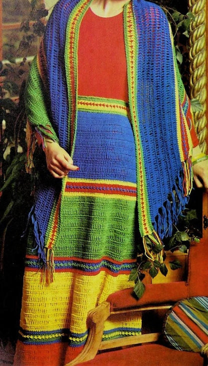 Vintage Crochet Pattern Womens Peasant Maxi Skirt and Boho Shawl Set PDF Instant Digital Download Hippie Gypsy Chic 5 Ply