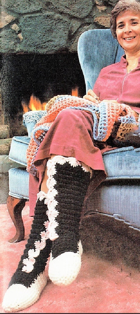 Vintage Crochet Pattern Womens Victorian Boot Slipper Socks PDF Instant Digital Download Retro House Booties Slippers Size 5-9 4 Ply