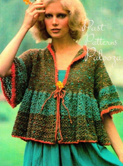 Vintage Crochet Pattern Womens Lacy Victorian Smock Jacket Tunic Top PDF Instant Digital Download Retro 70s Combing Jacket 10 Ply