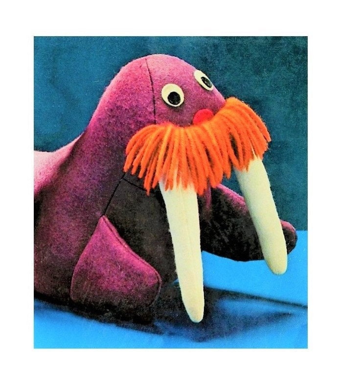 Vintage Sewing Pattern 21" Retro Felt Fabric Walrus Soft Sculpture Plush Toy PDF Instant Digital Download Arctic Animal Kitsch Yarn Mustache