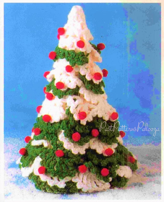 Vintage Crochet Pattern 12" Snowy Christmas Tree PDF Instant Digital Download Crocheted Holiday Decor Amigurumi Centerpiece Design no. 1 B2