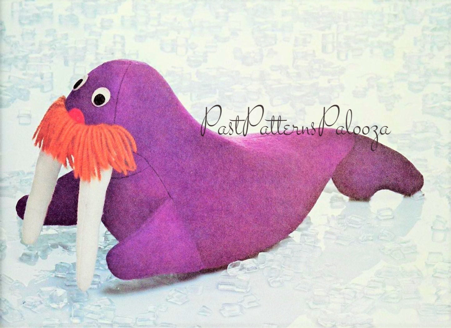 Vintage Sewing Pattern 21" Retro Felt Fabric Walrus Soft Sculpture Plush Toy PDF Instant Digital Download Arctic Animal Kitsch Yarn Mustache