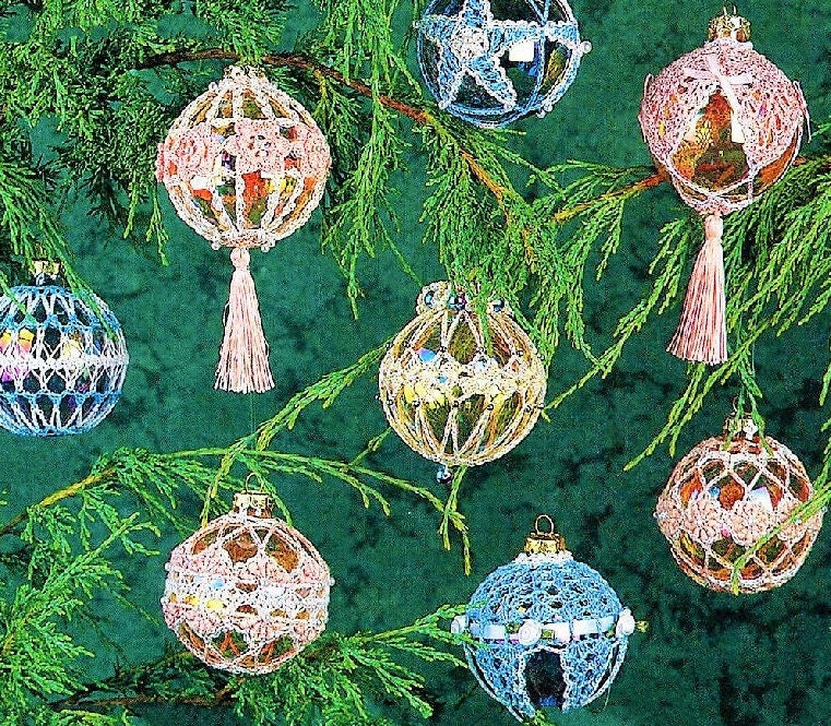 Vintage Crochet Pattern Lacy Christmas Ball Ornament Slipcovers PDF Instant Digital Download Tree Ball Holders Covers 10 Designs