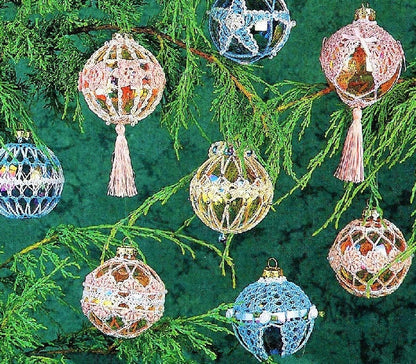 Vintage Crochet Pattern Lacy Christmas Ball Ornament Slipcovers PDF Instant Digital Download Tree Ball Holders Covers 10 Designs