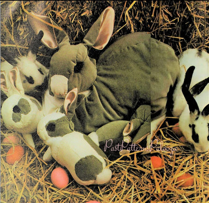 Vintage Sewing Pattern Velveteen Bunny Rabbit Realistic Soft Sculpture Plush Toys Fabric Mama & Baby Bunnies PDF Instant Digital Download