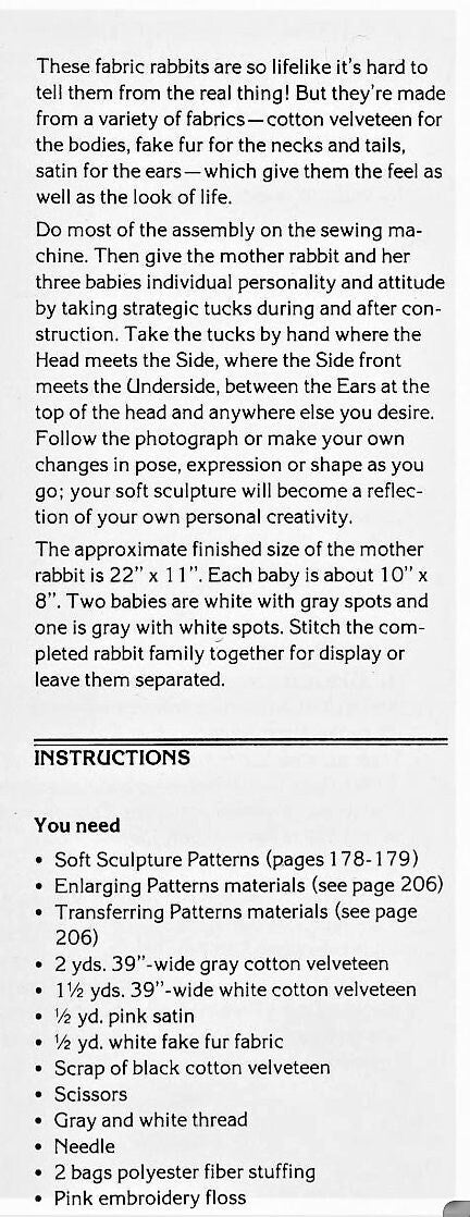 Vintage Sewing Pattern Velveteen Bunny Rabbit Realistic Soft Sculpture Plush Toys Fabric Mama & Baby Bunnies PDF Instant Digital Download