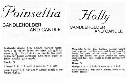Vintage Crochet Pattern Christmas Candles with Poinsettia and Holly Candleholders PDF Instant Digital Download Candlestick Amigurumi 4 Ply