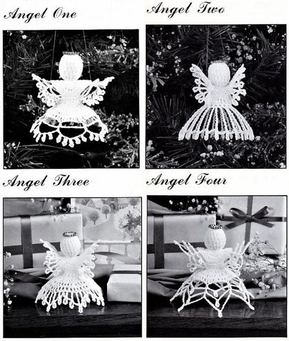 Vintage Crochet Patterns Cotton Thread Lace Ribbons Christmas Angel Doll Centerpiece and Ornaments PDF Instant Digital Download 4 Designs