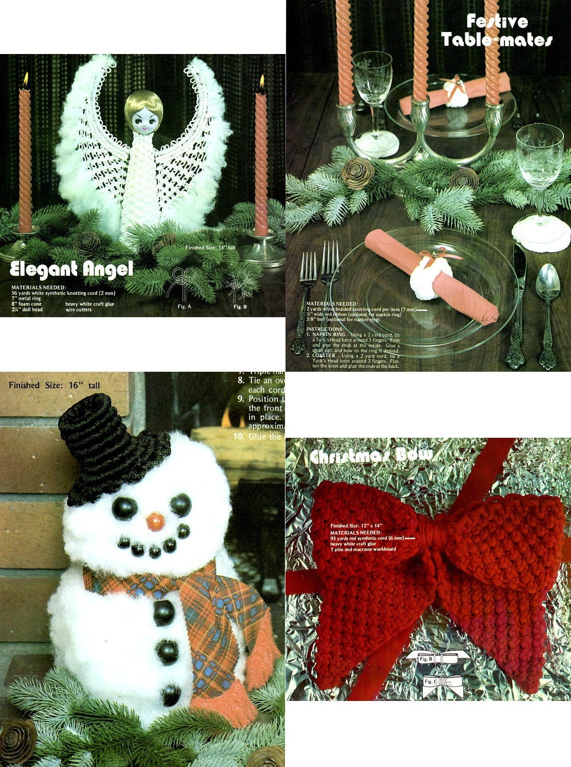 Vintage Christmas Macrame Patterns Deck The Halls Book PDF Instant Download 1970s Retro Boho Holiday Wreath Angel Snowman Candy Canes Bows