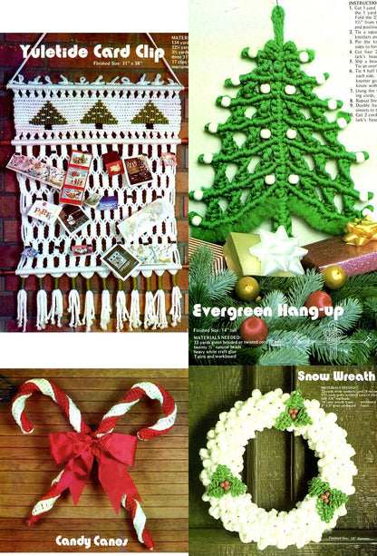 Vintage Christmas Macrame Patterns Deck The Halls Book PDF Instant Download 1970s Retro Boho Holiday Wreath Angel Snowman Candy Canes Bows