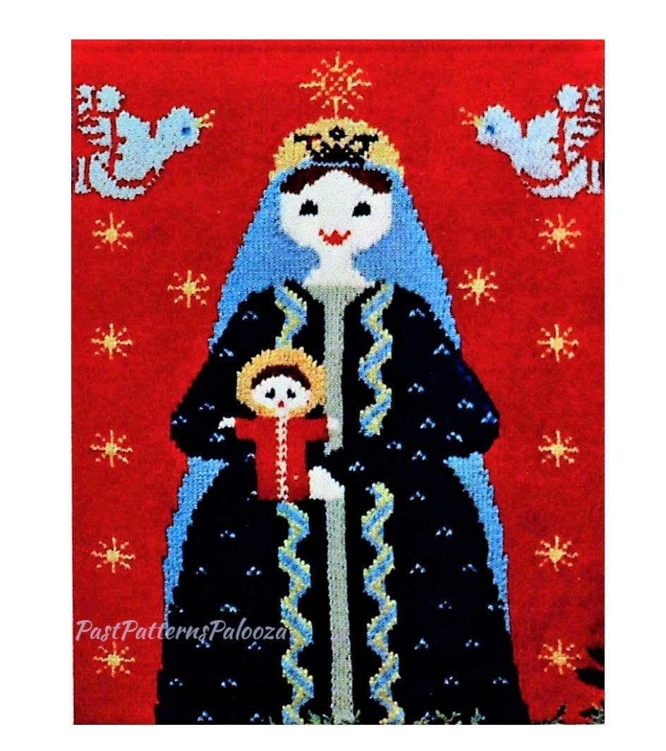 Vintage Knitting Pattern 23" Madonna and Child Christmas Wall Hanging PDF Instant Digital Download Knitted Mary Baby Jesus Panel 5 Ply