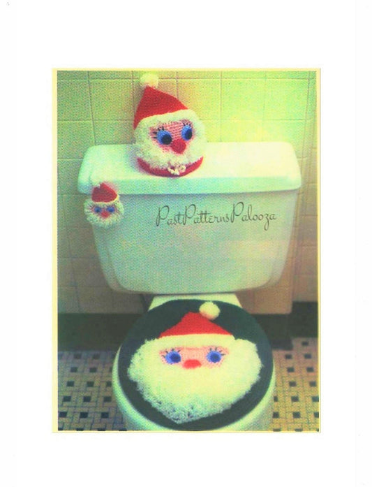 Vintage Crochet Pattern Christmas Bathroom Santa Claus Set Toilet Seat Lid Tissue and Doorknob Covers PDF Instant Digital Download 10-Ply