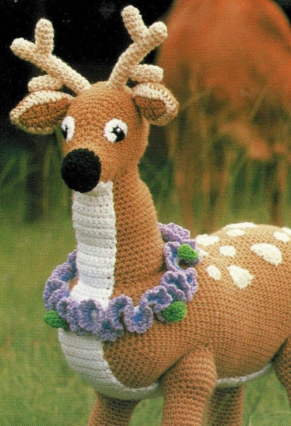 Vintage Crochet Pattern Large 33" Reindeer Amigurumi PDF Instant Digital Download Plush Stuffed Soft Toy Whitetail Deer Forest Animal 10 Ply