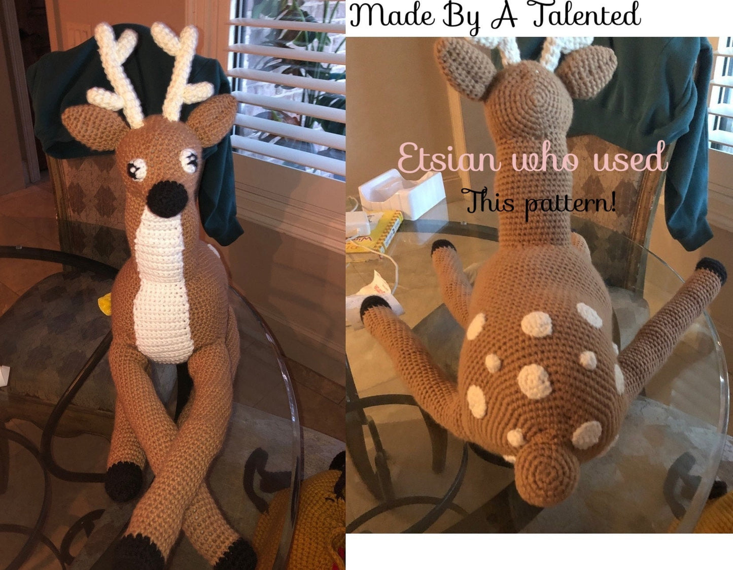 Vintage Crochet Pattern Large 33" Reindeer Amigurumi PDF Instant Digital Download Plush Stuffed Soft Toy Whitetail Deer Forest Animal 10 Ply