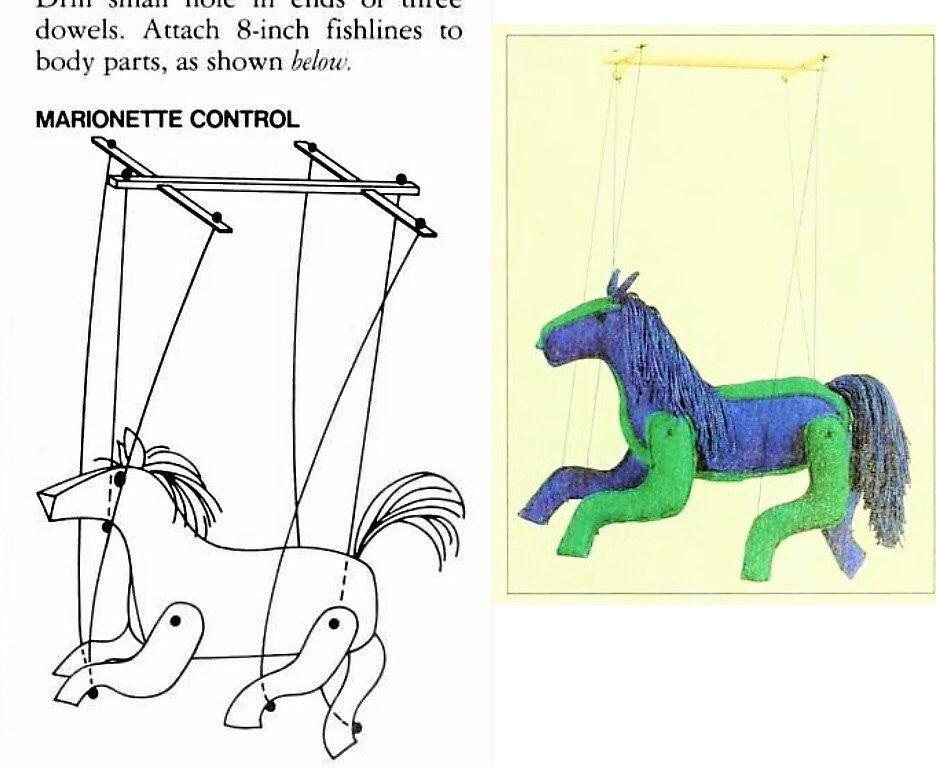 Vintage Sewing Pattern Felt Fabric Carousel Horse Marionette Toy PDF Instant Digital Download Sewn Soft Plush Prancing Pony