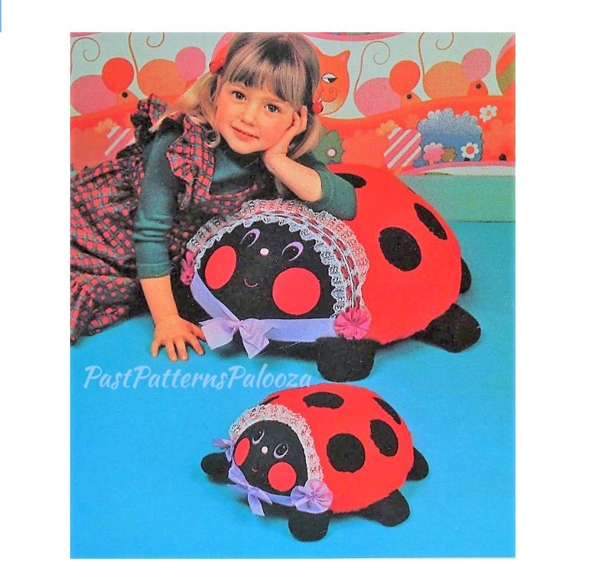 Vintage Sewing Pattern Large 18" Mama Ladybug and 9" Baby Soft Sculpture Toys Red Fur Fabric PDF Instant Digital Download Ladybird Pillow