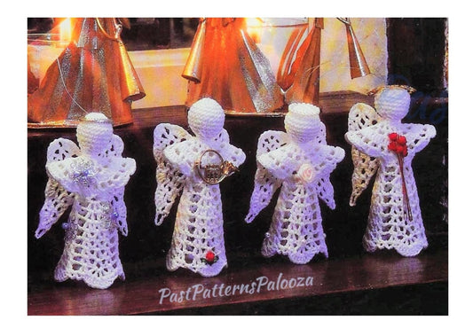 Vintage Thread Crochet Pattern 4" Standing Lace Christmas Angel Ornaments or Decor Pieces PDF Instant Digital Download