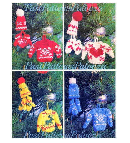 Vintage Knitting Pattern Mini Miniature Christmas Sweater Hat Mitts Ornaments PDF Instant Digital Download Tree Trim Gift Toppers 5 Ply
