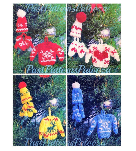 Vintage Knitting Pattern Mini Miniature Christmas Sweater Hat Mitts Ornaments PDF Instant Digital Download Tree Trim Gift Toppers 5 Ply