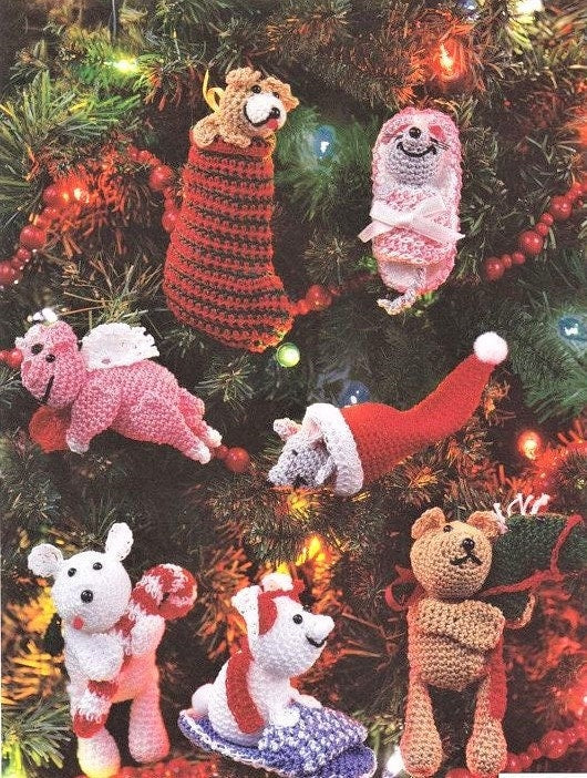 Vintage Crochet Pattern Christmas Animals Toys or Ornaments PDF Instant Digital Download 13 Hanging Amigurumi Tree Trim Plush Soft Toys