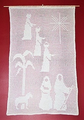 Vintage Filet Crochet Pattern Christmas Nativity Scene Panel or Wall Hanging PDF Instant Digital Download Cotton Thread Heirloom Project