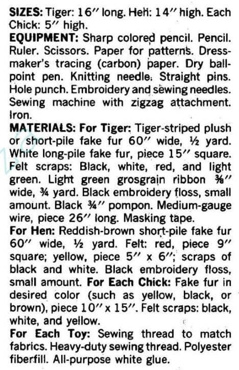 Vintage Sewing Pattern Sewn Tabby Tiger and Hen with Chicks Chickens Soft Sculpture Toys PDF Instant Digital Download Plush Animal Toys