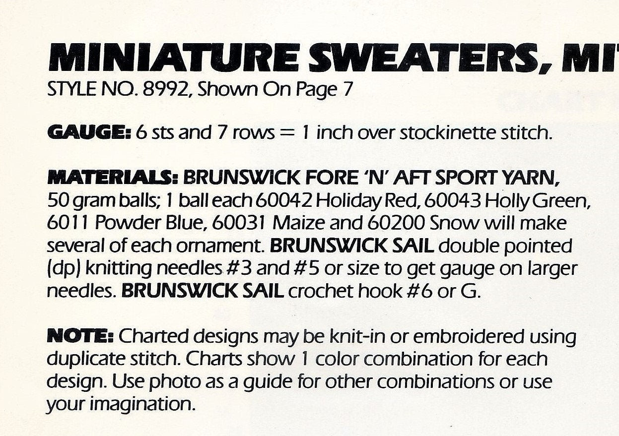 Vintage Knitting Pattern Mini Miniature Christmas Sweater Hat Mitts Ornaments PDF Instant Digital Download Tree Trim Gift Toppers 5 Ply