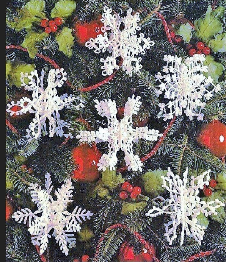 Vintage Crochet Pattern White Lace Snowflakes 3-D Victorian Christmas Ornaments PDF Instant Digital Download 14 Three Dimensional Designs
