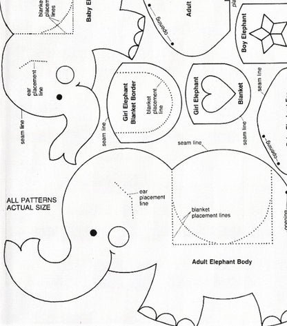 Vintage Sewing Pattern Polka Dot Gingham Elephant Family in Peanut House Holder & Tote Bag Play Set  PDF Instant Digital Download Soft Toys