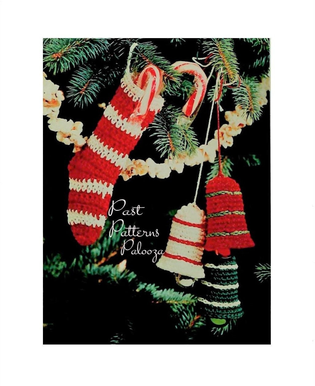 Vintage Crochet Pattern Small 6" Christmas Ornaments Stockings Mini 2" Bells PDF Instant Digital Download Mercerized Cotton Tree Trim 10 Ply