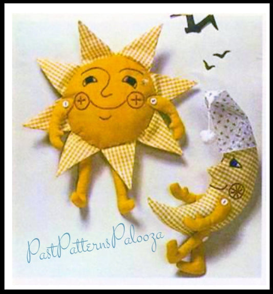 Vintage Sewing Pattern 15" Gingham Fabric Celestial Sun Moon Soft Sculpture Toy Wall Hanging Nursery Decor PDF Instant Digital Download